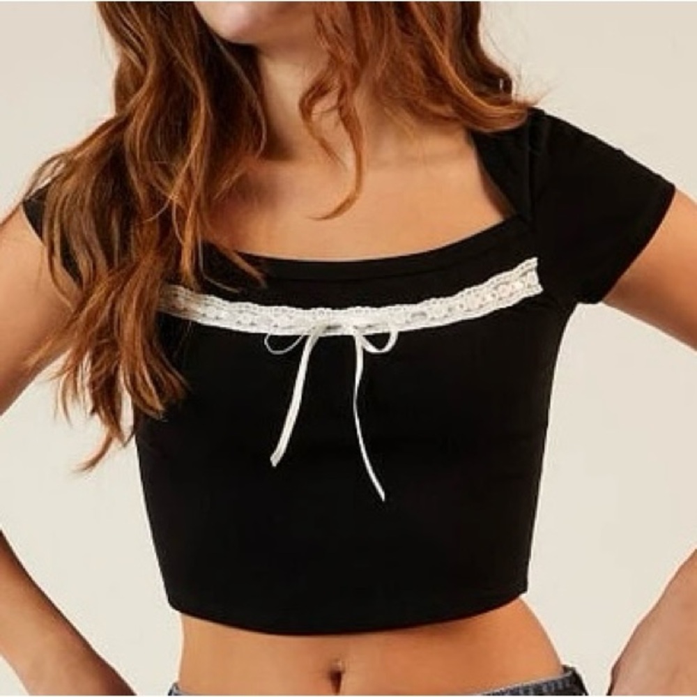 PacSun Black and White Lace Detail Top